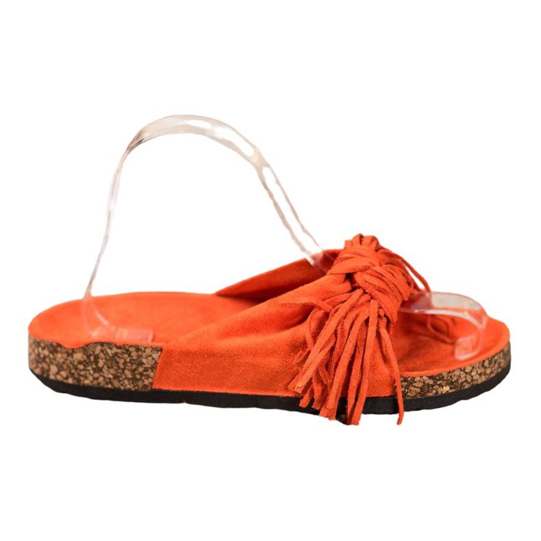 Bestelle Pantofole In Pelle Scamosciata Con Frange arancia