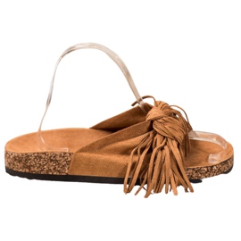 Bestelle Pantofole In Pelle Scamosciata Con Frange marrone