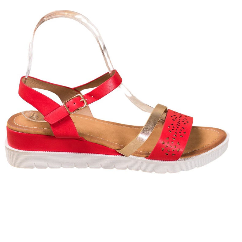 Renda Sandali Con Zeppa Con Ecopelle rosso