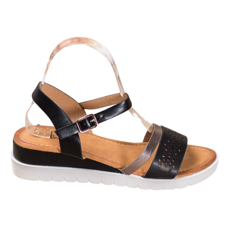 Renda Sandali Con Zeppa Con Ecopelle nero