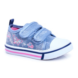 PL1 Sneakers Bambino Blu Junalo Velcro rosa