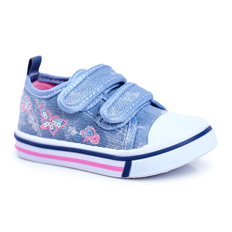PL1 Sneakers Bambino Blu Junalo Velcro rosa