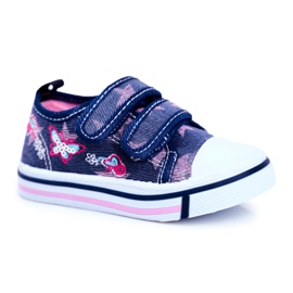Le Scarpe Sneakers Bambini Blu Navy Junalo Velcro rosa
