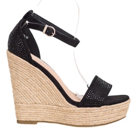 SHELOVET Sandali con zeppa con cristalli nero