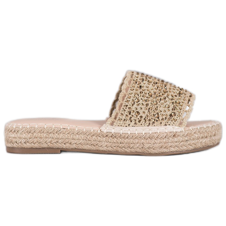 Small Swan Pantofole Con Cristalli beige