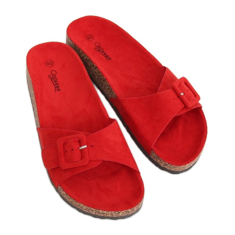 Red G-5026 Pantofole rosse con suola in sughero rosso