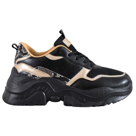 SHELOVET Sneakers Nere Con Inserti Dorati nero giallo