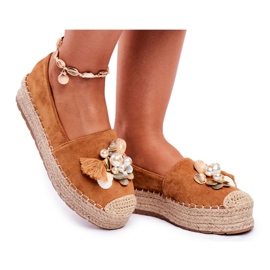 PS1 Espadrillas da donna sulla piattaforma di lino color cammello Denver marrone