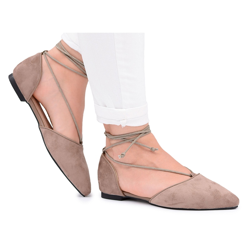Lu Boo Ballerine allacciate in pelle scamosciata Spitz Larissa Khaki cachi