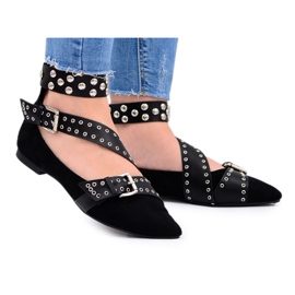 Lu Boo Ballerina Nera Cinghie Rivetti In Spitz Esteria nero
