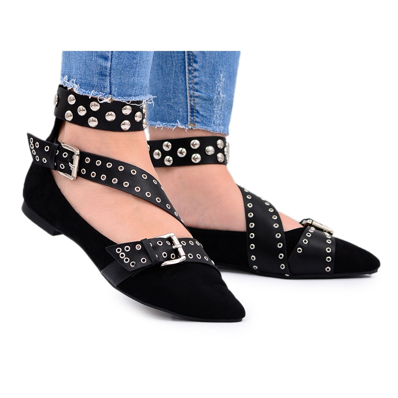 Lu Boo Ballerina Nera Cinghie Rivetti In Spitz Esteria nero