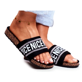 EVE Pantofole Nere Da Donna Su Sughero Con Strass BeNice nero