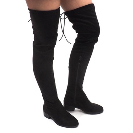 Stivali con pompon in pelle scamosciata AB02-53 Nero