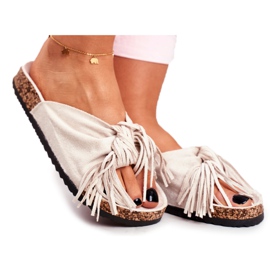 BUGO Pantofole crema da donna su frange di sughero Marina beige