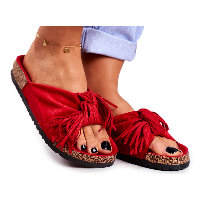 BUGO Pantofole rosse da donna sulla frangia di sughero Marina rosso