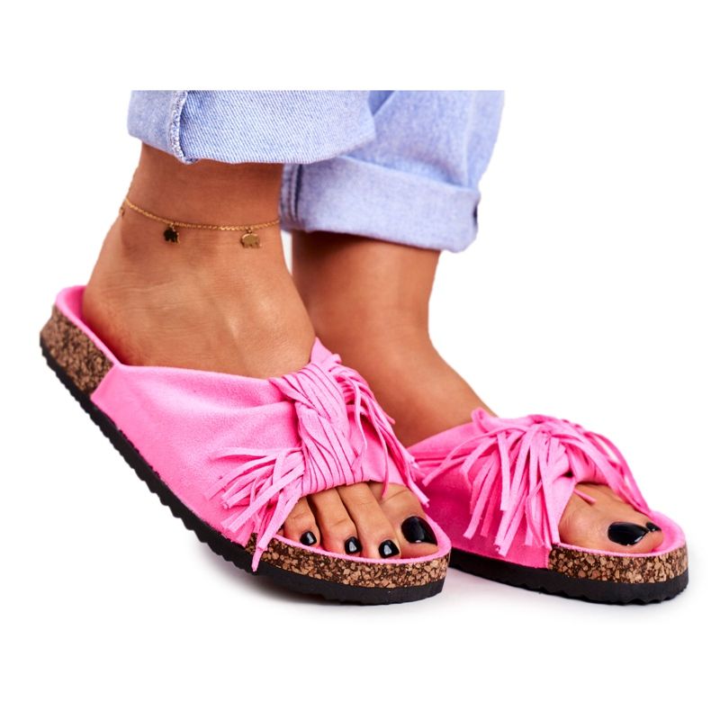 BUGO Infradito da donna rosa fluo su frange di sughero Marina