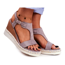 BUGO Sandali Da Donna Con Zeppa Grigio Rosa