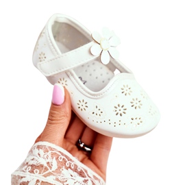 Apawwa Ballerine per bambini su velcro Kwiatuszek White Flored bianca