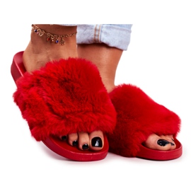 PB2 Pantofole Da Donna Con Pelliccia Rosso Sensibile