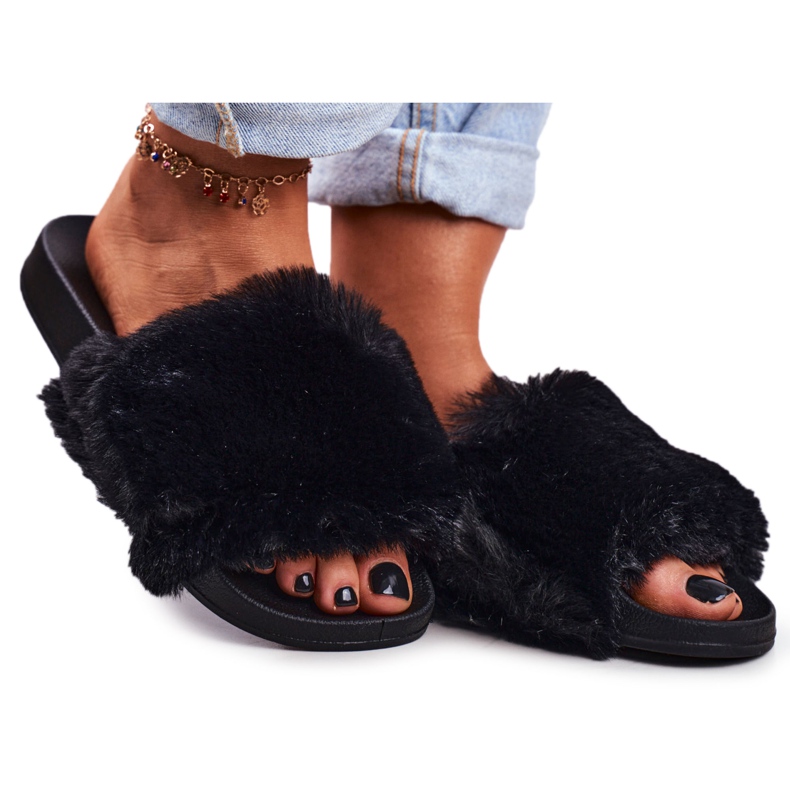 PB2 Pantofole Da Donna Con Pelliccia Nere Sensitive nero