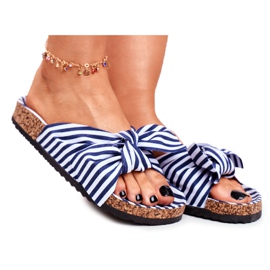 BUGO Ciabatte Donna Con Fiocchi Pin-up Blu Navy Verrone bianco