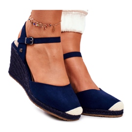 Sandali da donna su una zeppa intrecciata Big Star Navy Blue DD274A172 blu navy