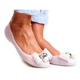 LU BOO Ballerine in gomma Meliski bianche Fiocchi Pearl Millie bianco