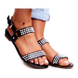 Sandali bassi da donna neri Lu Boo con borchie Aldona nero