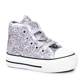 FRROCK Sneakers Bambini High Shiny Silver Ally d'argento
