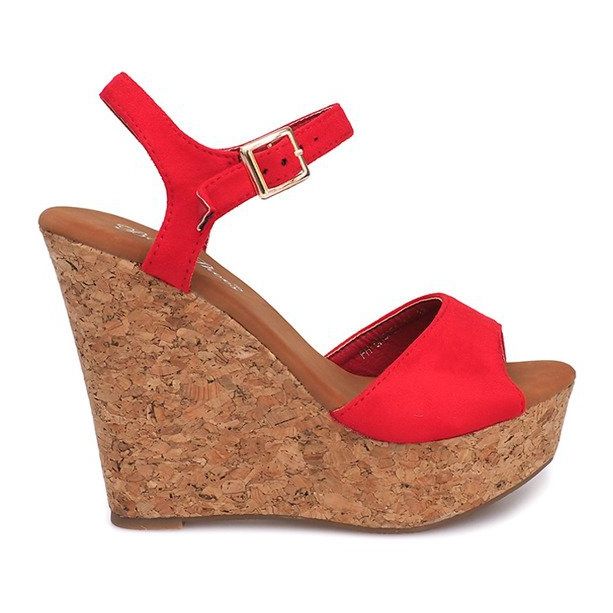 Sandali con zeppa Sughero 5H5654 Rosso