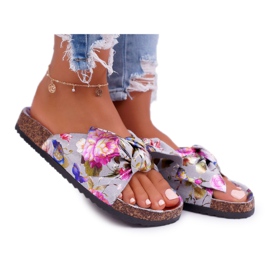 PS1 Pantofole grigie da donna su fiori di sughero Wendy's Bow rosa grigio