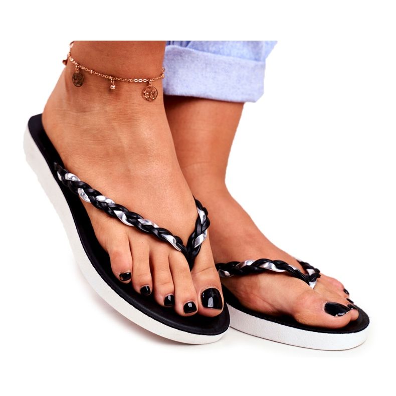 PS1 Pantofole da donna Infradito Cintura intrecciata Nero Peggie