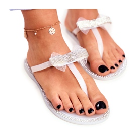LU BOO Pantofole in gomma da donna infradito bianche con strass Lou bianco