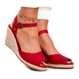 Sandali da donna su una zeppa intrecciata Big Star Red DD274A213 rosso