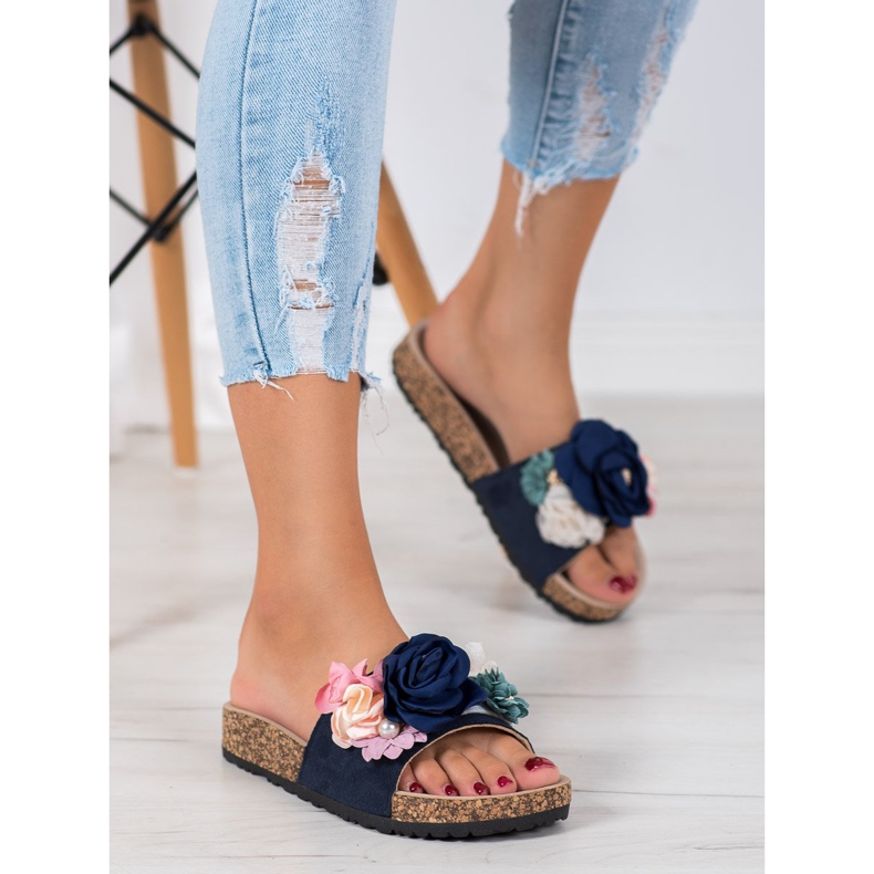 VINCEZA ciabatte con fiori blu navy blu multicolore