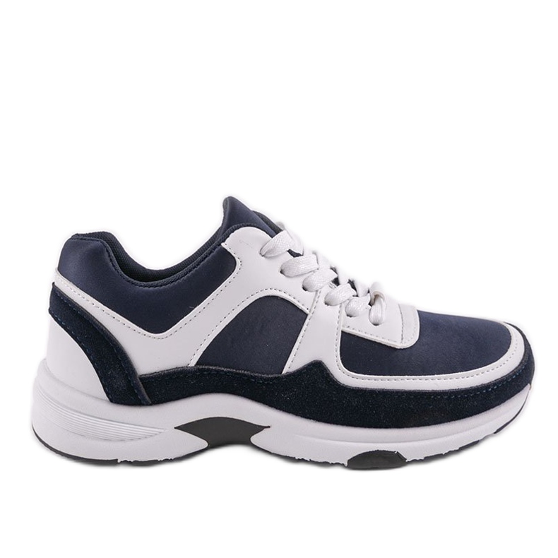 Sneakers sportive blu scuro alla moda realizzate in ecopelle CH005 bianca blu navy