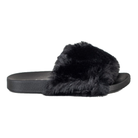 Bona Infradito alla moda con pelliccia nero