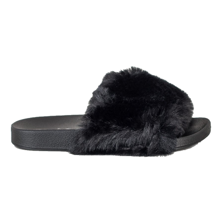 Bona Infradito alla moda con pelliccia nero