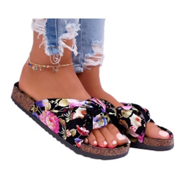 SEA Pantofole nere da donna su fiori di sughero Wendy's Bow nero viola rosa d'oro