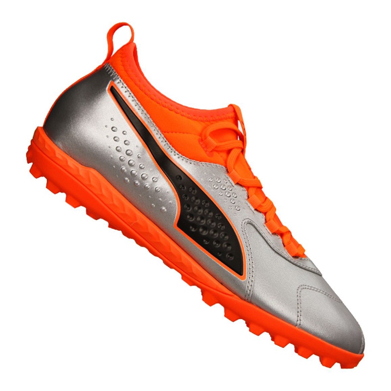 Scarpe da calcio Puma One 3 Lth Tt M 104745-01 verde, arancione, grigio/argento d'argento