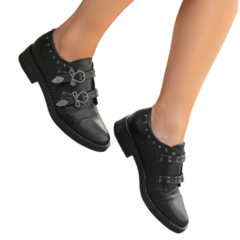 Scarpe da donna nere con fibbie C17-6072 nero