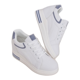 Sneakers bianche BY-0370 WHITE / BLUE su zeppa nascosta bianco