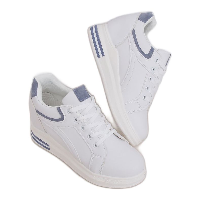 Sneakers bianche BY-0370 WHITE / BLUE su zeppa nascosta bianca