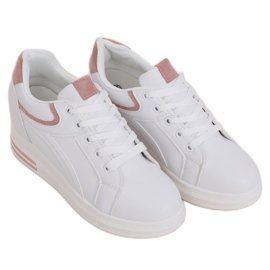 Sneakers bianche BY-0370 WHITE / PINK su una zeppa nascosta bianco