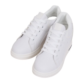 Sneakers bianche BY-0370 WHITE / WHITE su zeppa nascosta bianca