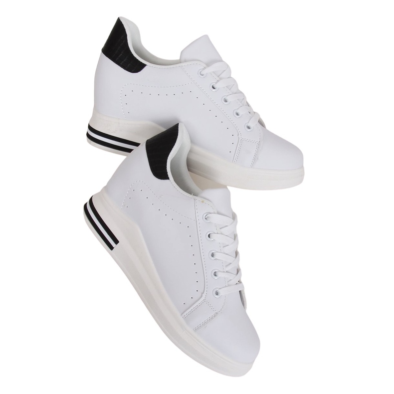 Sneakers bianche MY-0367 WHITE / BLACK su zeppa nascosta bianca