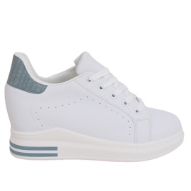 Sneakers bianche MY-0367 WHITE / BLUE su zeppa nascosta bianca