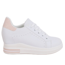 Sneakers bianche MY-0367 WHITE / PINK su zeppa nascosta bianco