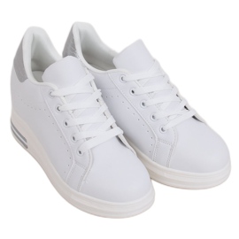 Sneakers bianche MY-0367 WHITE / SILVER su zeppa nascosta bianco