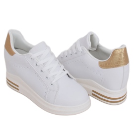 Sneakers bianche MY-0367 WHITE / GOLD su zeppa nascosta bianco d'oro